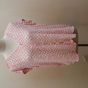 Women's Liz Claiborne Peach White Pullover Blouse, Loose Fitting V Neck, Size XL